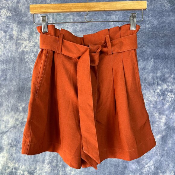 Madewell Orange Paperbag Waist Shorts Sz 0 - Picture 1 of 3